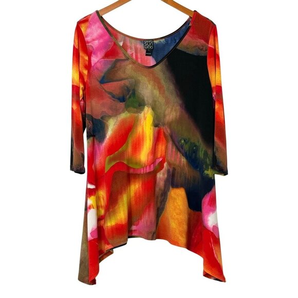 Clara Sun Woo Artsy Tunic Top A-Line Swingy Slinky Knit Watercolor Travel Size L - Picture 1 of 8